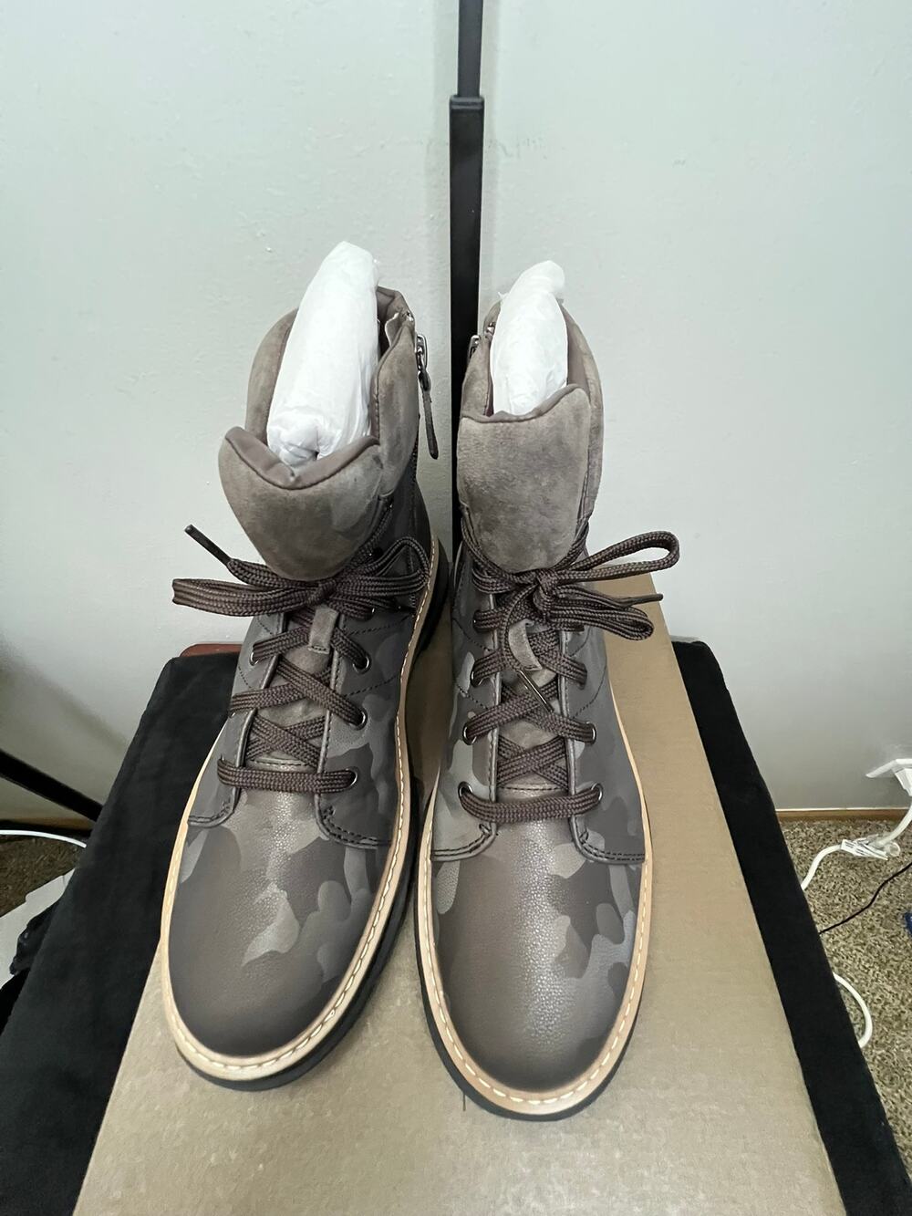 Linea Paolo Boca 2-L Camo Combat Boots Dark Brown Women’s Size 9 M New